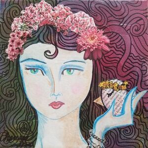Whimsical Floral Mixed Media Art with Pink Highlights